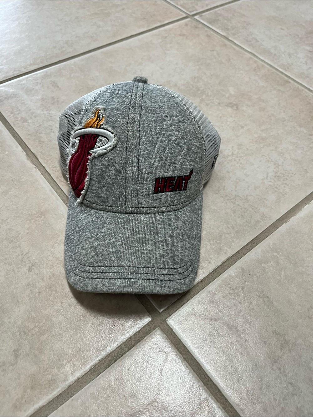New Era Miami HEAT Gray Trucker Hat with Red & Gold Logo